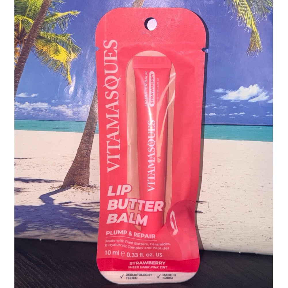 Vitamasques Strawberry Lip Butter Balm Plump & Repair Sheer Dark Pink Tint 10ml